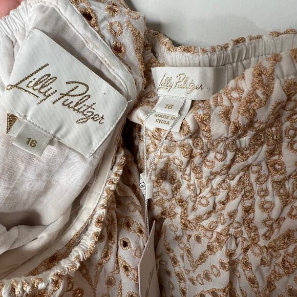 Lilly Pulitzer Yara Golden Eyelet Matching Skirt Set Size XL/16 - Picture 9 of 11